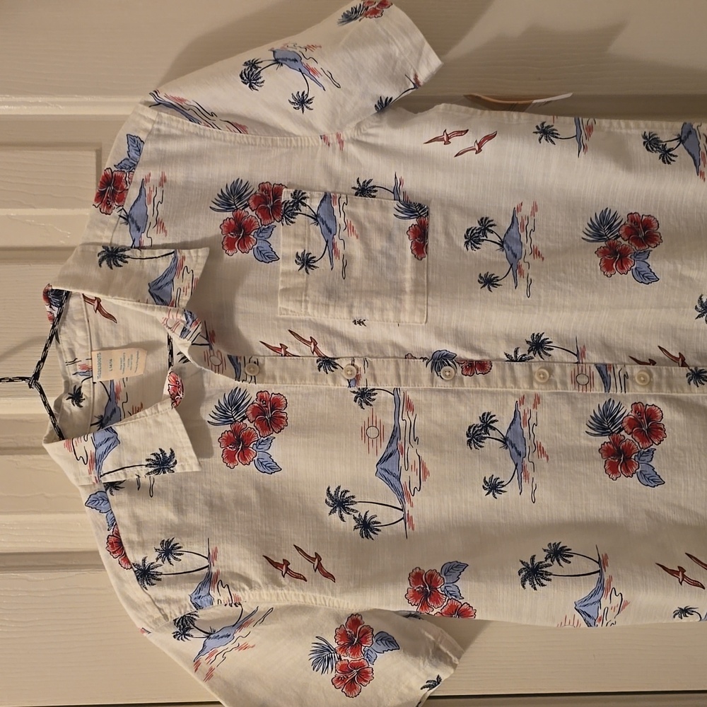 THEREABOUTS BOYS WHITE TROPICAL FRONT BUTTON SHORT SLEEVES SHIRT SIZE LARGE